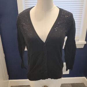 LOFT Black Women's Cardigan with Embellishments